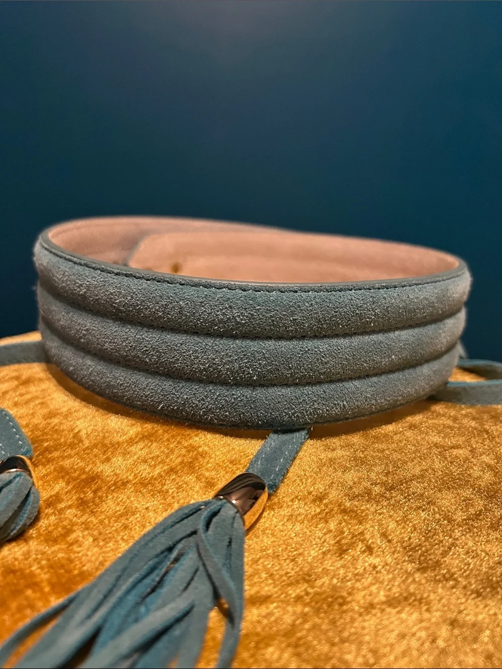 White House Black Market Teal Suede Tassel Waist Belt